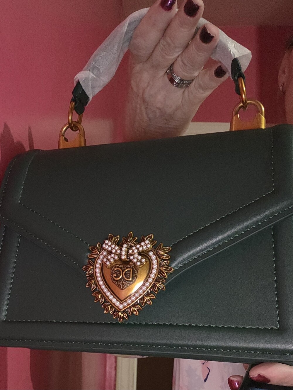 Green Chain-Accent Shoulder Bag - New In Box